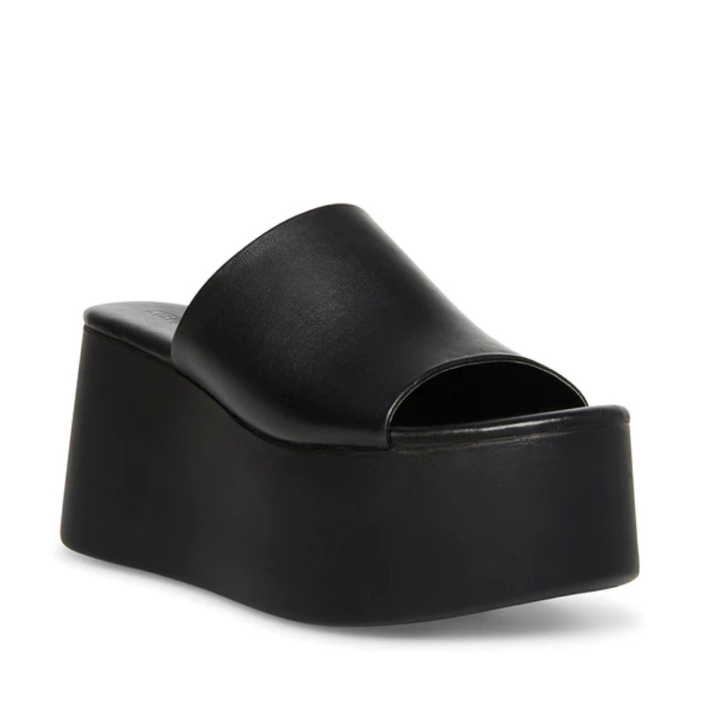 Steve Madden CHRISTA BLACK LEATHER Platform Sandal